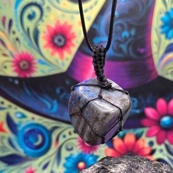 Lapis Lazuli Tumbled Gemstone Corded Pendant - Picture 2 of 7